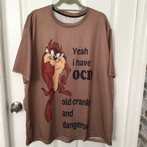 Brown Short Sleeve Tee with Cartoon Graphic